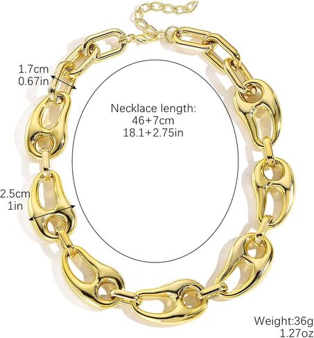 Chunky Gold Choker Necklace for Women Exaggerated Hip hop O Link Chain Necklace Unique Punk Adjustable Necklace Individual Costume Accessories in Kuwait