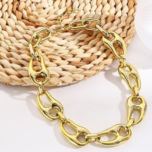 Chunky Gold Choker Necklace for Women Exaggerated Hip hop O Link Chain Necklace Unique Punk Adjustable Necklace Individual Costume Accessories in Kuwait