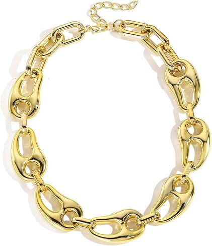 Chunky Gold Choker Necklace for Women Exaggerated Hip hop O Link Chain Necklace Unique Punk Adjustable Necklace Individual Costume Accessories in Kuwait