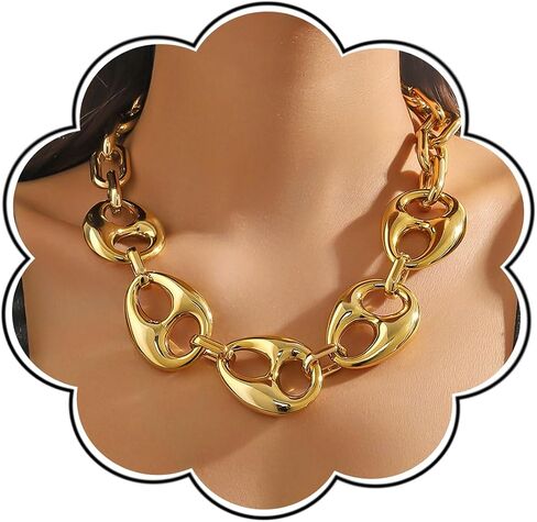 Chunky Gold Choker Necklace for Women Exaggerated Hip hop O Link Chain Necklace Unique Punk Adjustable Necklace Individual Costume Accessories in Kuwait