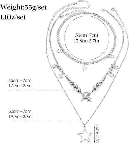 Y2k Star Necklac, Grunge Silver Layered Necklace, Stackable Chunky Star Pendant Necklaces, Fashion Punk Gothic Vintage Aesthetic Emo Jewelry Set Accessories for Women in Saudi Arabia