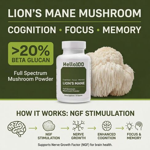 Premium Organic Lion's Mane Mushroom Supplement 1000mg - Nootropic Brain Supplements for Memory, Focus & Clarity - Dual Extract Lions Mane Capsules for Brain Health Support - 60 Count in Saudi Arabia