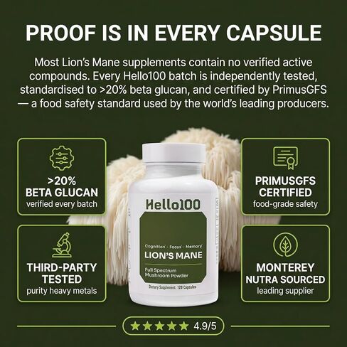 Premium Organic Lion's Mane Mushroom Supplement 1000mg - Nootropic Brain Supplements for Memory, Focus & Clarity - Dual Extract Lions Mane Capsules for Brain Health Support - 60 Count in Saudi Arabia