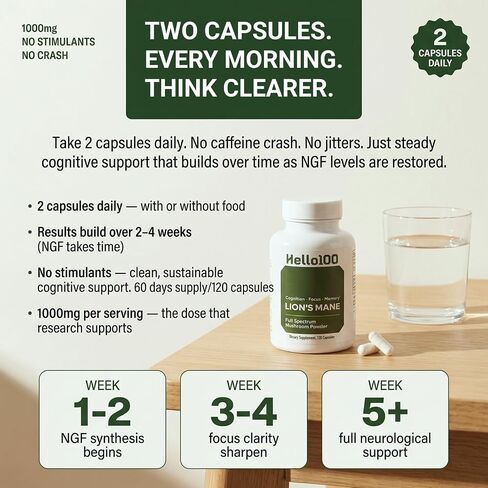 Premium Organic Lion's Mane Mushroom Supplement 1000mg - Nootropic Brain Supplements for Memory, Focus & Clarity - Dual Extract Lions Mane Capsules for Brain Health Support - 60 Count in Saudi Arabia