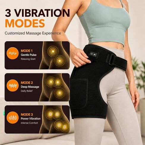 Hip Brace with Heat and Vibration, Adjustable Heating Pad for Hip Wearable Support Wrap 3 Vibration Massage Modes in Kuwait