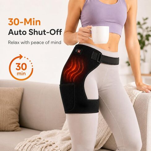 Hip Brace with Heat and Vibration, Adjustable Heating Pad for Hip Wearable Support Wrap 3 Vibration Massage Modes in Kuwait