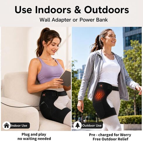Hip Brace with Heat and Vibration, Adjustable Heating Pad for Hip Wearable Support Wrap 3 Vibration Massage Modes in Kuwait