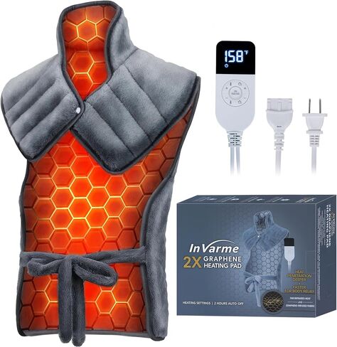 Neck-Back Far Infrared Heating Pad: 2X Graphene and Luxury Plush Electric Heating Pad for Neck Shoulders Back - Dad Day Gifts - 3X Deep Pain Relief for Mom Full Body - 24" X 37" 2H Auto Off in Saudi Arabia