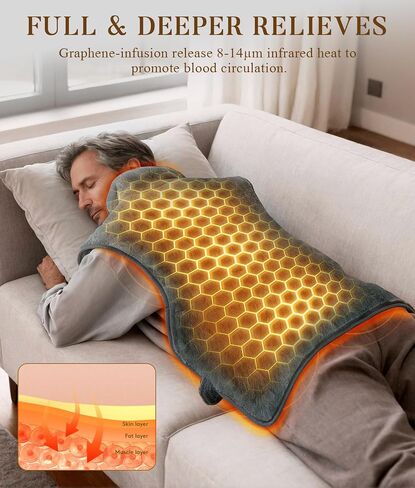 Neck-Back Far Infrared Heating Pad: 2X Graphene and Luxury Plush Electric Heating Pad for Neck Shoulders Back - Dad Day Gifts - 3X Deep Pain Relief for Mom Full Body - 24" X 37" 2H Auto Off in Saudi Arabia