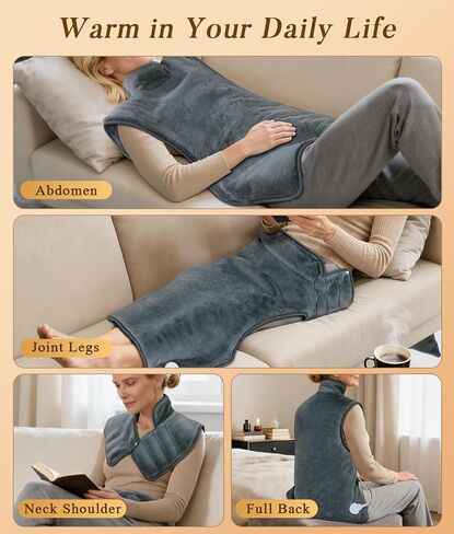 Neck-Back Far Infrared Heating Pad: 2X Graphene and Luxury Plush Electric Heating Pad for Neck Shoulders Back - Dad Day Gifts - 3X Deep Pain Relief for Mom Full Body - 24" X 37" 2H Auto Off in Saudi Arabia