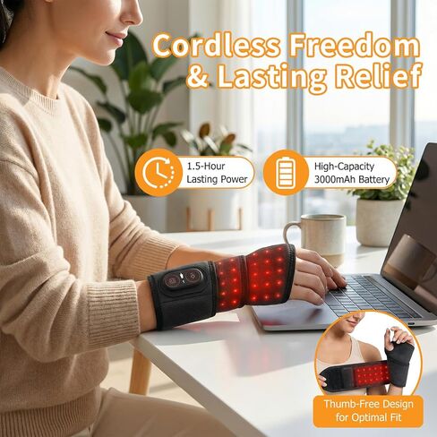 Red Light Therapy for Wrist and Hand Heating pad，Carpal Tunnel Wrist Brace Night Support，39 LED 660nm/850nm Wrist Massager, 3000mAh Rechargeable Heated Wrist Wrap for Daily Comfort in Saudi Arabia