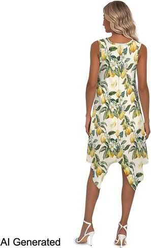 Women Summer Casual Sleeveless Crewneck Sundress A-line Flowy Irregular Midi Beach Dress Vacation Outfits in Saudi Arabia