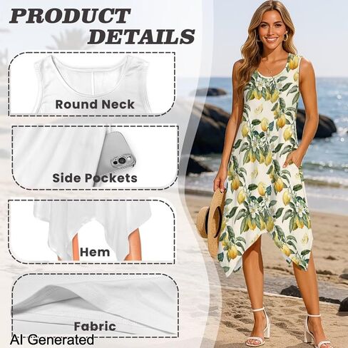 Women Summer Casual Sleeveless Crewneck Sundress A-line Flowy Irregular Midi Beach Dress Vacation Outfits in Saudi Arabia