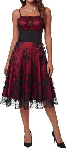 FEOYA Steampunk Gothic Dress for Women Spaghetti Strap Bandage Dresses Vintage Floral Lace Dress Lolita Halloween Costumes in Kuwait