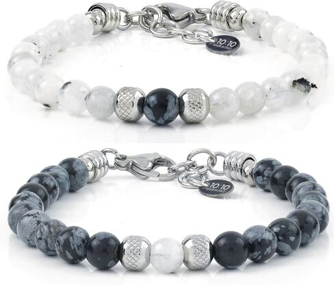 10:10 Gemstone Beaded Couple Bracelets – Natural Stone 6 mm & Stainless Steel – Adjustable, Resistent, Elegant - Made in Italy in Saudi Arabia