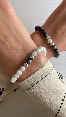 10:10 Gemstone Beaded Couple Bracelets – Natural Stone 6 mm & Stainless Steel – Adjustable, Resistent, Elegant - Made in Italy in Saudi Arabia