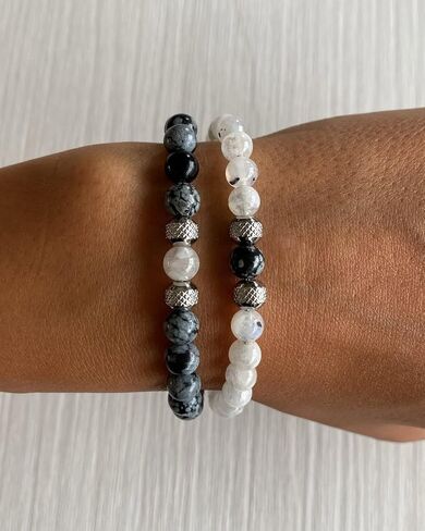 10:10 Gemstone Beaded Couple Bracelets – Natural Stone 6 mm & Stainless Steel – Adjustable, Resistent, Elegant - Made in Italy in Saudi Arabia