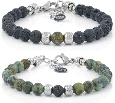 10:10 Gemstone Beaded Couple Bracelets – Natural Stone 6 mm & Stainless Steel – Adjustable, Resistent, Elegant - Made in Italy in Saudi Arabia