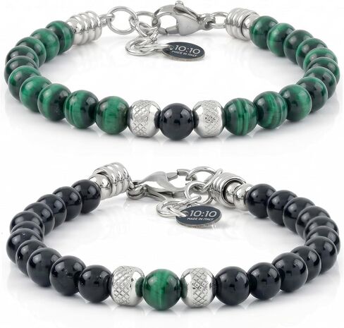 10:10 Gemstone Beaded Couple Bracelets – Natural Stone 6 mm & Stainless Steel – Adjustable, Resistent, Elegant - Made in Italy in Saudi Arabia