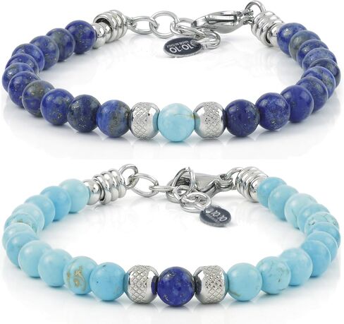 10:10 Gemstone Beaded Couple Bracelets – Natural Stone 6 mm & Stainless Steel – Adjustable, Resistent, Elegant - Made in Italy in Saudi Arabia