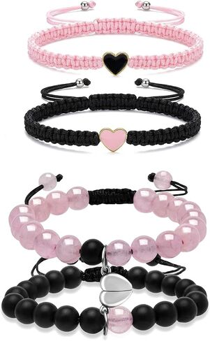 4 Pcs Matching Bracelets for Couples Adjustable Long Distance Relationship Bracelets Couple Jewelry Set Valentines Gifts for Boyfriend Girlfriend in Saudi Arabia
