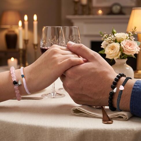 4 Pcs Matching Bracelets for Couples Adjustable Long Distance Relationship Bracelets Couple Jewelry Set Valentines Gifts for Boyfriend Girlfriend in Saudi Arabia