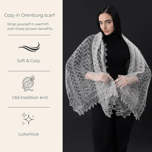 Antique Knit Orenburg Scarf Victorian Bridal Lace Wrap 31x70 inch | 80x180 cm in Kuwait