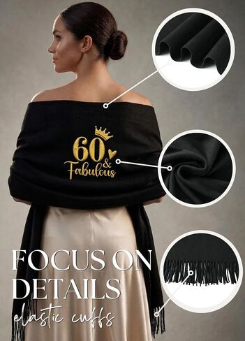 Huglanket 60th Birthday Gifts for Women, 60th Birthday Shawl Embroidered Wraps Scarf Gifts for Mother's Day, Birthday,Christmas, 78x27.5inch in Saudi Arabia