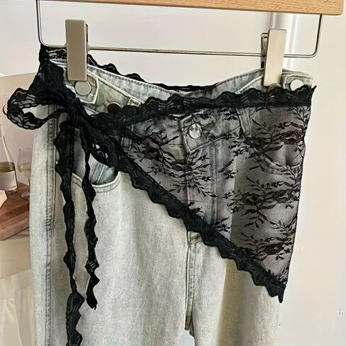 Vintage Black Lace Mesh Triangle Bandana Headpiece, All-Season Hippie Cute Layering Clothing Accessory, Decorative Wedding Belt for Women in Kuwait