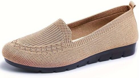 Women's Knitted Flat Shoes Lightweight Comfortable Loafers Slip On Casual Breathable Mesh Walking Shoes Round Toe in Kuwait