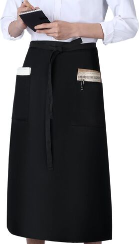 Xtinmee 4 Pcs Bistro Aprons 2 Pockets 32 Inch Waterproof Half Waist Black Bistro Apron with Long Waist Ties for Server Chef Waiter Waitress Bartender in Kuwait