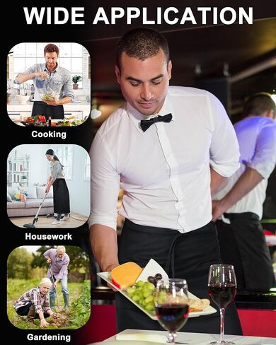 Xtinmee 4 Pcs Bistro Aprons 2 Pockets 32 Inch Waterproof Half Waist Black Bistro Apron with Long Waist Ties for Server Chef Waiter Waitress Bartender in Kuwait