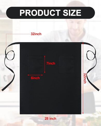 Xtinmee 4 Pcs Bistro Aprons 2 Pockets 32 Inch Waterproof Half Waist Black Bistro Apron with Long Waist Ties for Server Chef Waiter Waitress Bartender in Kuwait