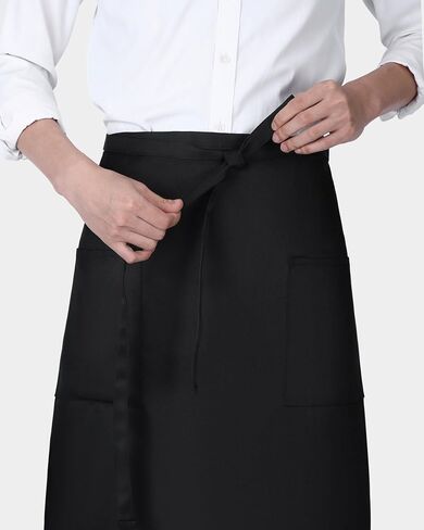 Xtinmee 4 Pcs Bistro Aprons 2 Pockets 32 Inch Waterproof Half Waist Black Bistro Apron with Long Waist Ties for Server Chef Waiter Waitress Bartender in Kuwait