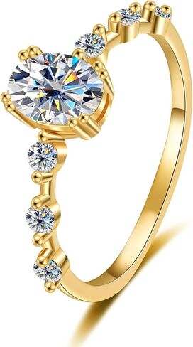 1ct Oval Moissanite Gold Ring Women Gift - Laboratory Diamonds S925 Silver Gold Eternity Band Anniversary Jewelr in Kuwait