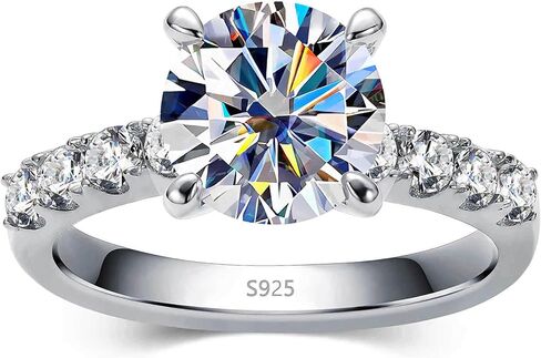 WES 3CT Solitaire Moissanite Engagement Ring for Women - 925 Sterling Silver D Color VVS1 Round Cut Moissanite Engagement Wedding Promise Ring for Her, Size 4-11 in Saudi Arabia