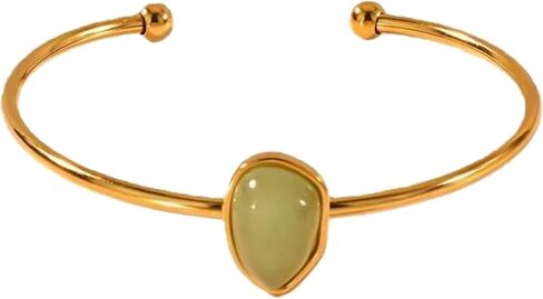 18K Gold Plated Green Gemstone Open Cuff Bracelet, Vintage Bohemian Bracelets For Women Elegant Pulseras Para Mujer Daily Beach Party Bangle Bracelets For Women in Kuwait