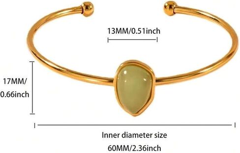 18K Gold Plated Green Gemstone Open Cuff Bracelet, Vintage Bohemian Bracelets For Women Elegant Pulseras Para Mujer Daily Beach Party Bangle Bracelets For Women in Kuwait