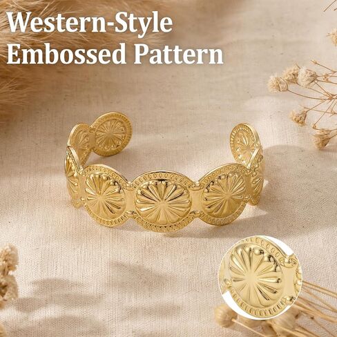 Women's Western Bracelet,Silver Cuff Bangle,Bohemian Style Jewelry,Stackable Cowgirl Bracelet,Suitable as Gift for Women on Birthdays Christmas in Kuwait
