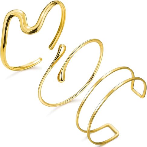 3 Pcs Arm Cuff Jewelry for Women Upper Arm Bangle Band Wave Layered Armlet Minimalist Arm Cuff Bracelet Adjustable Silver Gold Plated in Saudi Arabia