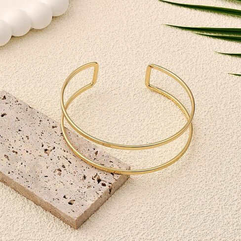 3 Pcs Arm Cuff Jewelry for Women Upper Arm Bangle Band Wave Layered Armlet Minimalist Arm Cuff Bracelet Adjustable Silver Gold Plated in Saudi Arabia