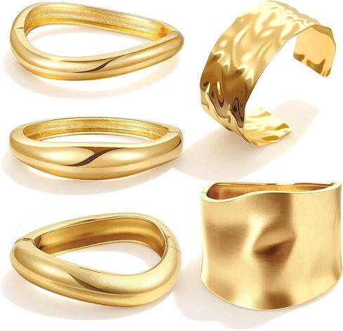 Gold Cuff Bracelet Hinged Design Bracelet Statement Chunky Cuff Bangle Stack Irregular Thick Open Bracelets for Women in Kuwait