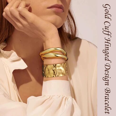 Gold Cuff Bracelet Hinged Design Bracelet Statement Chunky Cuff Bangle Stack Irregular Thick Open Bracelets for Women in Kuwait