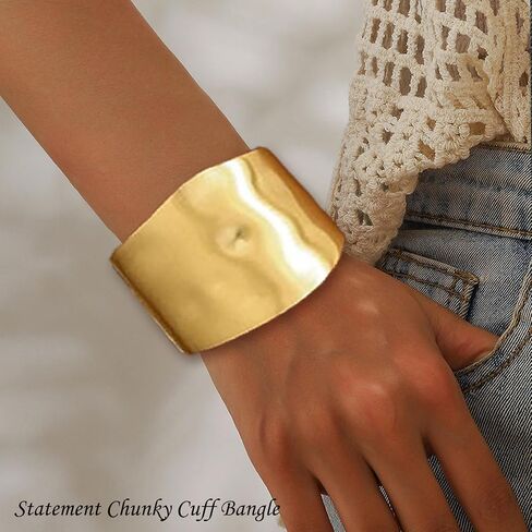Gold Cuff Bracelet Hinged Design Bracelet Statement Chunky Cuff Bangle Stack Irregular Thick Open Bracelets for Women in Kuwait
