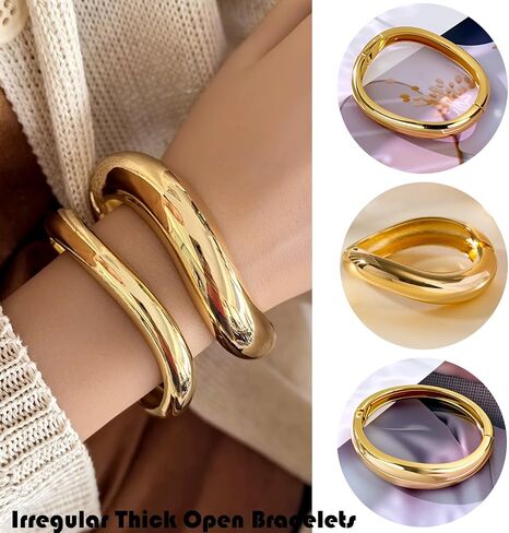 Gold Cuff Bracelet Hinged Design Bracelet Statement Chunky Cuff Bangle Stack Irregular Thick Open Bracelets for Women in Kuwait