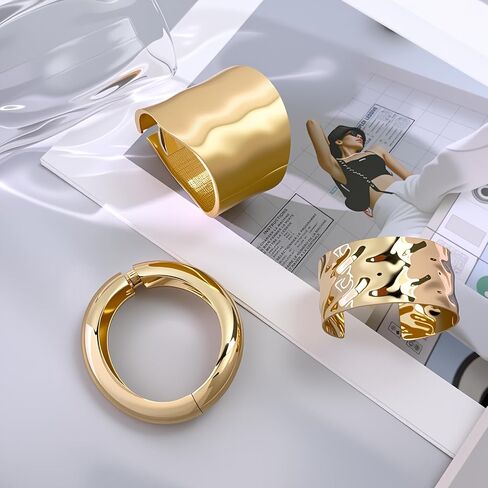 Gold Cuff Bracelet Hinged Design Bracelet Statement Chunky Cuff Bangle Stack Irregular Thick Open Bracelets for Women in Kuwait