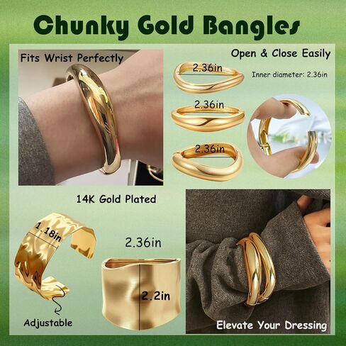 Gold Cuff Bracelet Hinged Design Bracelet Statement Chunky Cuff Bangle Stack Irregular Thick Open Bracelets for Women in Kuwait