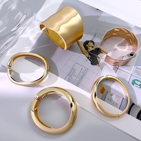 Gold Cuff Bracelet Hinged Design Bracelet Statement Chunky Cuff Bangle Stack Irregular Thick Open Bracelets for Women in Kuwait