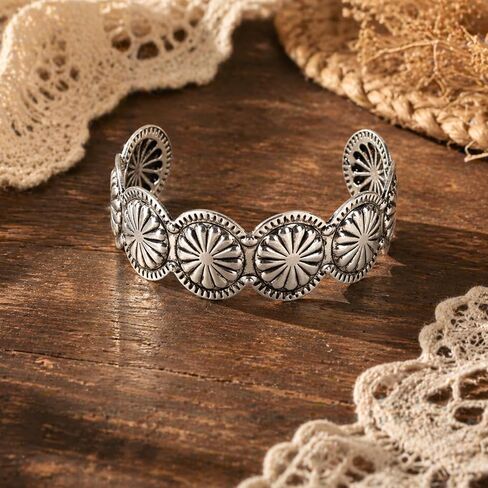 Mikovivi Western Cuff Bracelet for Women, Silver-Tone Cuff Bracelet Stackable Boho Country Chic Cowgirl Jewelry Vintage Minimalist Layering Bangle for Daily Wear Holiday Outfits in Kuwait
