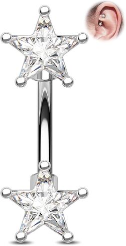Melighting 16G Gold Star Rook Piercing Bar, 6/8 mm Rook Earring with Clear CZ, 316L Stainless Steel Stylish Eyebrow Lobe Piercing Jewellery for Daily Wear Women in Kuwait